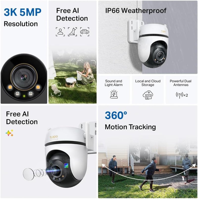tapo 3K 5MP Outdoor Pan/Tilt Security Wi-Fi Camera – 360° View, Free Person/Vehicle Detection, Starlight Color Night Vision, IP66, Sound and Light Alarm, Works w/Alexa and Google Home, VistaCam 360° - Image 2